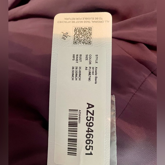 BRAND NEW, never worn, with tags, Azazie Davis Plum bridesmaid dress. - Picture 2 of 3